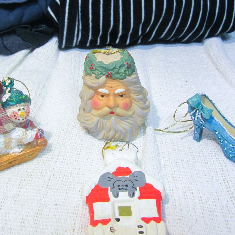 VTG SET OF 4 CHRISTMAS ORNAMENTS, CERAMIC OR RESIN MATERIAL